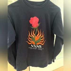 Vans Men’s Navy Blue Long Sleeve Shirt with Red Rose Design